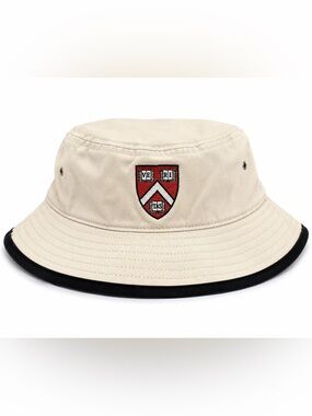 Harvard university Beige Bucket Hat Red Black Crest “Veritas “